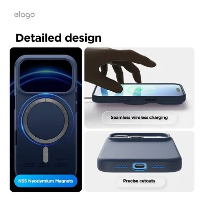 Elago iPhone 17 Pro Max Magnetic Silicone Case (Camera Control Key Included) _ Blue